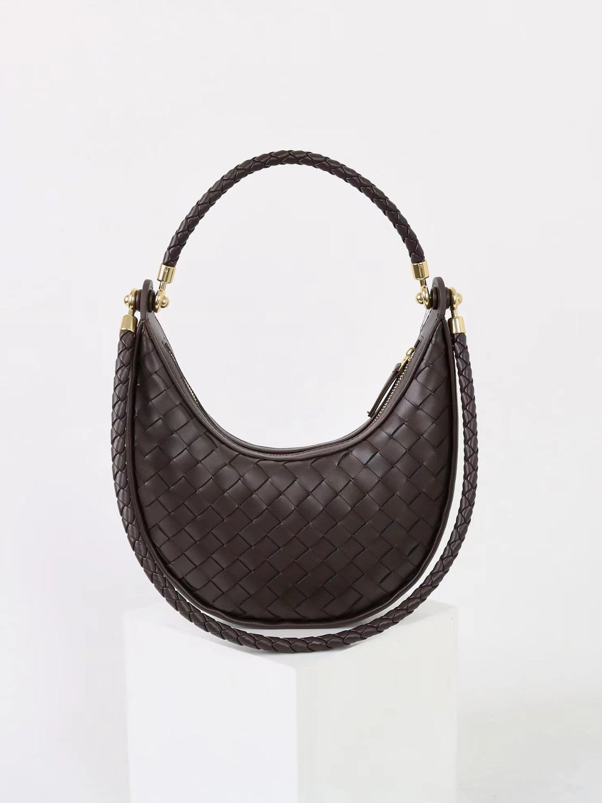 Woven Half Moon Handbag